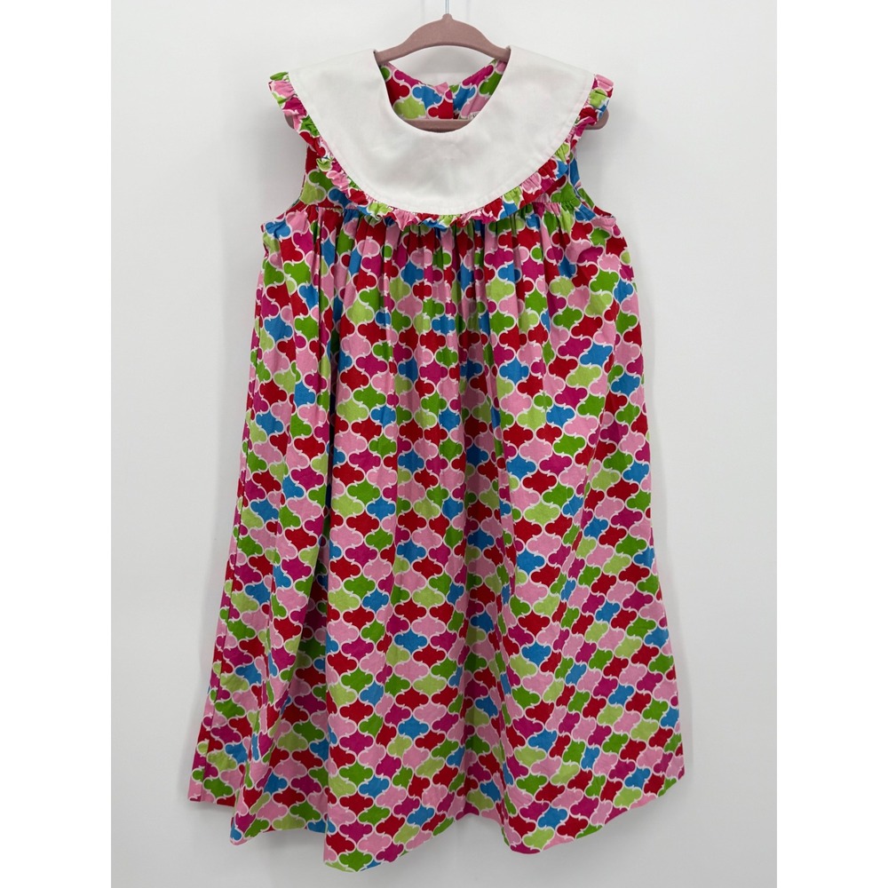 Unbranded Dress Girls Size 5 Multicolor Geometric Ruffle Peter Pan Collar Cotton